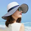 Chapeaux à larges bords Seau Chapeaux Mode Hepburn Wind Noir Blanc Rayé Bowknot Été Chapeau De Soleil Belles Femmes Chapeau De Plage De Paille Grand Chapeau À Bords 230511