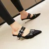 Sandalen Frauen Schwarz Weiß Riemchen Heels Hausschuhe Hohe Flip-Flops Spitz Zehen Rutschen Schuhe Schnalle Frau Maultiere