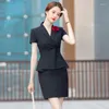 Two Piece Dress Summer Short Sleeve Double Breasted Formal Women Business Suits With Skirt And Tops Ladies Office Work Wear Professional