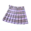 Rokken paarse vrouwen geplooide rokken hoge taille vrouw plaid mini rok preppy stijl casual vrouwelijke rokken zoete a-line dames korte rok 230511