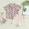 Kledingsets Focusnorm Familie Toddler Kids jongens meisjes meisjes zomerkleding sets/romper bloemenprint afslag kraag korte mouw shirts shorts shirts shirts shirts