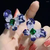 Cluster Rings WPB Design Kvinnor Justera Emerald Butterfly Ring Female Bright Zircon Luxury Jewel Girl's Holiday Gift Party