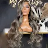 HD Body Wave Highlight Lace Front Human Hair Wigs For Women Lace Frontal Wig Pre Plucked Honey Blonde Colored Synthetic Wigs