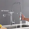 Kökskranar Chrome 360 ​​graders rotationskran Dual Sprayer Swivel Spout Spring Pull Out Tap Vessel Sink Mixer TAPS 230510