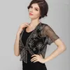 Damenstrick-Sommer-Frauen-Häkelspitze-Mesh-Achselzucken-Bolero mit V-Kragen, kurzen Ärmeln, Stickerei, Blume, durchsichtiger Vintage-Strickjacke mit Schalmantel