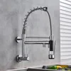 Kitchen Faucets Chrome Black Pull Down Single Cold Water Dual Swive Spout Mixer Wall Mounted 360 Rotation Bathroom Tap 230510