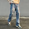 Mens Jeans High Street Solid Color Patchwork Skulls Embroidery Casual Denim Pants Men and Women Elastic Waist Baggy Trousers 230511