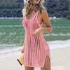 水着のソリッドかぎ針編みビキニフリンジトリム女性セクシーなホローチュニックビーチドレス2022サマーバススーツビーチウェア