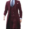 Costumes pour hommes Blazers Arrivel Long manteau Designs chinois rouge hommes costume doux smoking bal Blazer personnalisé 3 pièces veste gilet pantalon 230510