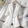 Women's Trench Coats White Lace Suit Jacket Women's Thin 2023 Fat MM Summer Sunscreen Clothing Western-Style High-End Blazer Female Blue