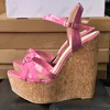 Olomm handgemaakte vrouwen zomerplatform sandalen patent wiggen hakken open teen prachtige fuchsia feestschoenen dames maat 35 47 52