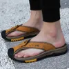 Mode Slippers Zomerheren Outdoor Casual Beach Flat Shoes Cow Lederen Sandalen voor mannen Flipflops met 2 64
