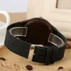 Wristwatches Stylish Black Wooden Watch Hollow Engraving Dial Quartz Men's Genuine Leather Male Wrist Timepiece Gift 2023