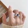 Clusterringe Flüssigkeit 925 Sterling Silber Korean Blau Kristall für Frauen unregelmäßige schicke Zirkon -Ringparty Weibchen Schmuck Paar Geschenke