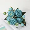 Dekorativa blommor 9 huvuden kärna Peony Artificial Wedding Bride Hand Holding Bouquet Fake Flower Roses Home Decoration Accessories