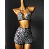 Menas de banho feminina 2023 férias de diamante biquíni conjunto shinestone bandagem swimsuit mulher sexy maiô de maiô push bling stones biquini