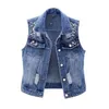 Femmes Gilets Femmes Denim Gilet Perles De Luxe Mode Déchiré Printemps Automne Jeans Veste Sans Manches Lâche Manteau Court Causal Gilets Durikies 230511