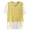 T-shirts femme 2023 dames printemps été grande taille hauts pour femmes grand manches courtes col en v jaune T-shirt 3XL 4XL 5XL 6XL
