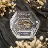 Party Decoration Custom Clear Hexagonal Ring Box Engraved Acrylic Wedding Personalized Frame Engagement Storage Gift 230510