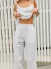 Women's Sleepwear Hiloc White Cotton Pajamas For Women Sets Spaghetti Strap Loose Pants Set Women's Winter Clothes 2023 Sexy Nightwears