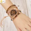 سلسلة CSJA BOHO الجلود براغ سوار الأساور الطبيعية للحجر للنساء Tiger Eye Bead Multilayer Wickelarmband S475 230511