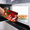 Oven Mitts 2 Sets Glove Mat Set Kitchen Baking Gloves Insulation Pads Christmas Microwave Scald Pad Suit