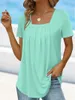 Holiday Tee Blus Pullover Sommar Toppar Swing T-shirt Plisserad Plus Size Solid