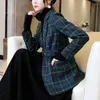 Femmes laine haut de gamme qualité automne 2023 vert foncé rétro Plaid laine veste femmes costume col manteau haut vêtements d'extérieur ceintures femme Blazer