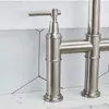 Kitchen Faucets Brushed Nickel Bridge Faucet 3 Hole Farmhouse With Pull Down Sprayer Two Handle High Arc 360 Swivel