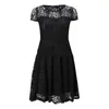 Casual Dresses Sexy Women Floral Lace Dress Round Neck Short Sleeve Vintage Lace A-line Dress Patchwork Slim Pleated Swing Cocktail Party Dress 230511