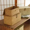 Storage Baskets Seaweed Handwoven Box with Lid Sundries Cosmetic Organizer Rectangular Closet Laundry 230510