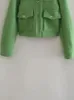 Kurtki damskie NlZgmsj Kobiety moda z kieszeniami przycięta zielona kurtka Vintage Vintage długi rękaw-przyciska