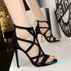 Sandals Women High Heels Gladiator Stiletto 11cm High-heeled Suede Hollow Sexy Party Shoes Women's Pumps Black Red