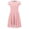 Casual Dresses Sexy Women Floral Lace Dress Round Neck Short Sleeve Vintage Lace A-line Dress Patchwork Slim Pleated Swing Cocktail Party Dress 230511