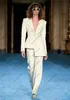 アイボリー女性スーツセット2 PCSカスタムメイドストレートパンツファッションシングル胸不規則な裾のフォーマルオフィスプロムウェア