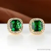 Stud Luxury Emerald Green Square Zircon Earrings For Women Princess Cut Stud Earrings 18K Gold Wedding Party Jewelry