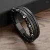 Bedelarmbanden van hoge kwaliteit mannen lederen armband klassieke mode tijger oog meerlagige gevlochten touw voor sieradencadeau