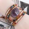 Chain est Unique Chakra Natural Stones Charm 5 Strands Wrap Bracelets Handmade Boho Women Leather 230511