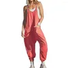 Casual Dresses Women Jumpsuit Summer Overalls ärmlösa romer med fickor bred ben lösa byxor vintage hoppdräkt i ett stycke flickor