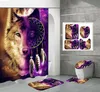 Gordijnen 3D Wolf Print Douchegordijn Set Maanlicht Wolven Badkamer Mat Toilet Cover Tapijt Waterdichte Stof Bad Partitie Gordijnen Set