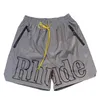 Rhude Herr Mesh Shorts Mode Män Kvinnor Casual Reflex Skateboard Hip Hop Beach Rhude Pocket Hög kvalitet Vit Kant Kort Svart Blå Grå Grön Asian Storlek S-XL