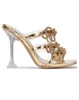 Sandals Women Bow Knot With Rhinestone Fashion Square Toe Silver Bling Gold Heels Shoes 2023 Spring Summer Evening Night Club