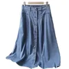 Skirts All-match Fashion Elastic Waist Long Skirts for Women Spring Solid Color Single Breasted Pockets Korean Style Denim Skirt 230511