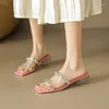 Kapcie Phoentin Transparent PVC dla kobiet 2023 Letnie kryształowe obcasy buty na obcasie Lady Outdoor Clear Slipper Rozmiar 43 ft2395