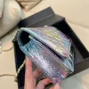 22P Damen-Laser-bunte klassische Mini-Geldbörse mit Klappe, gesteppt, GHW Umhängetasche, Umhängetasche mit Kette, Kartenhalter, mehrere Pochette-Sacoche-Handtaschen