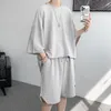 Men's Tracksuits Summer 2pcs Sets Baggy Short Set Clothing Loose Stretch Solid ONeck T Shirts and Shorts Stylish Oversize Streetwear 230511