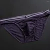 Underpants Men's Sexy Thin Transparent Boxer Stripe Elasticity Breathable Briefs Low Waist Underwear Nylon Casual Shorts Panties