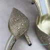 2023 femmes pointu cristal Stilettos chaussures en cuir pur fête banquet chaussures chaussures de mariage sandales incrustées de diamants