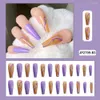 Faux Ongles 24pcs Long Cercueil Ballerine Couverture Complète Caramel Purple Lines Faux Nail Art Conseils Manucure DIY