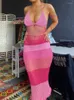 女性用水着の女性ホルターかぎ針編みドレスホローアウトレースアップスイムスーツカバーアップ2pcs衣装セットスイムビーチウェア